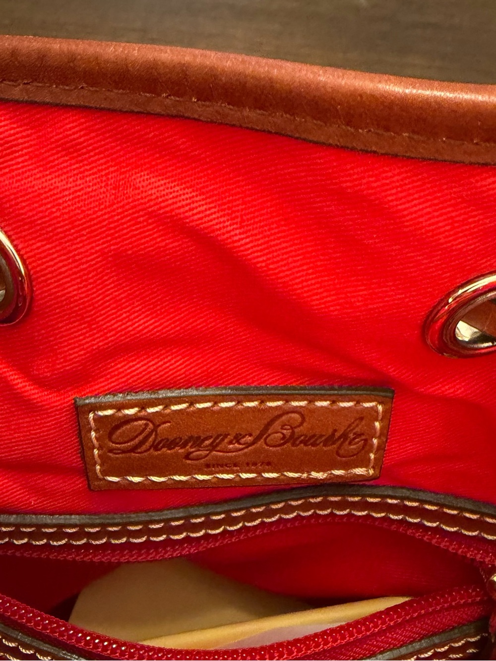 Dooney & Bourke Blue Leather Drawstring Crossbody with Tan Accents New w/o Tags - Picture 6 of 8